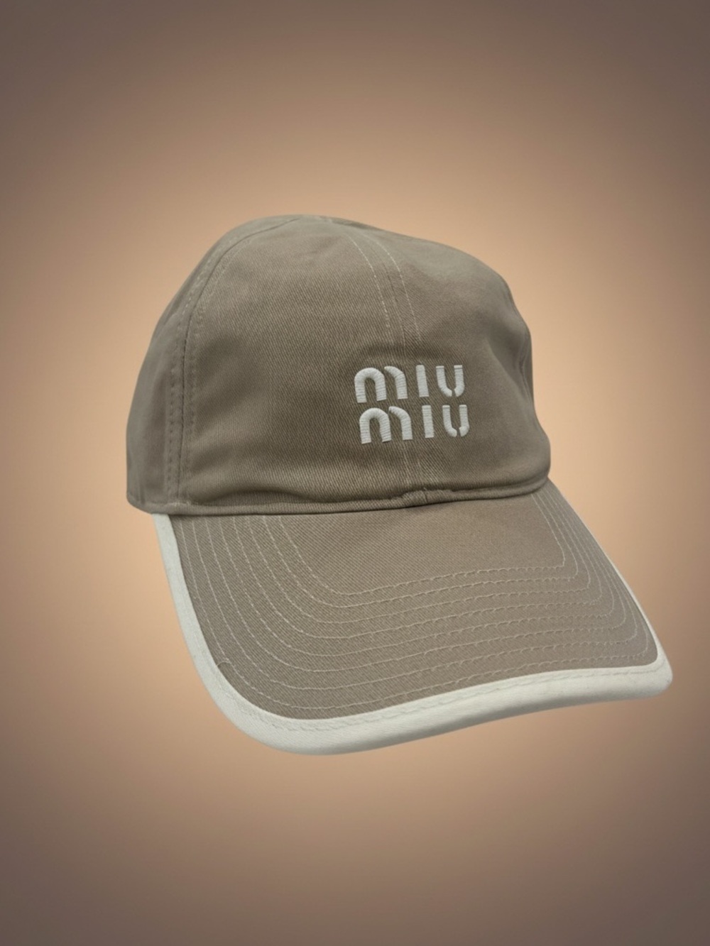 Miu Miu Brown Khaki Baseball Hat with White Trim
